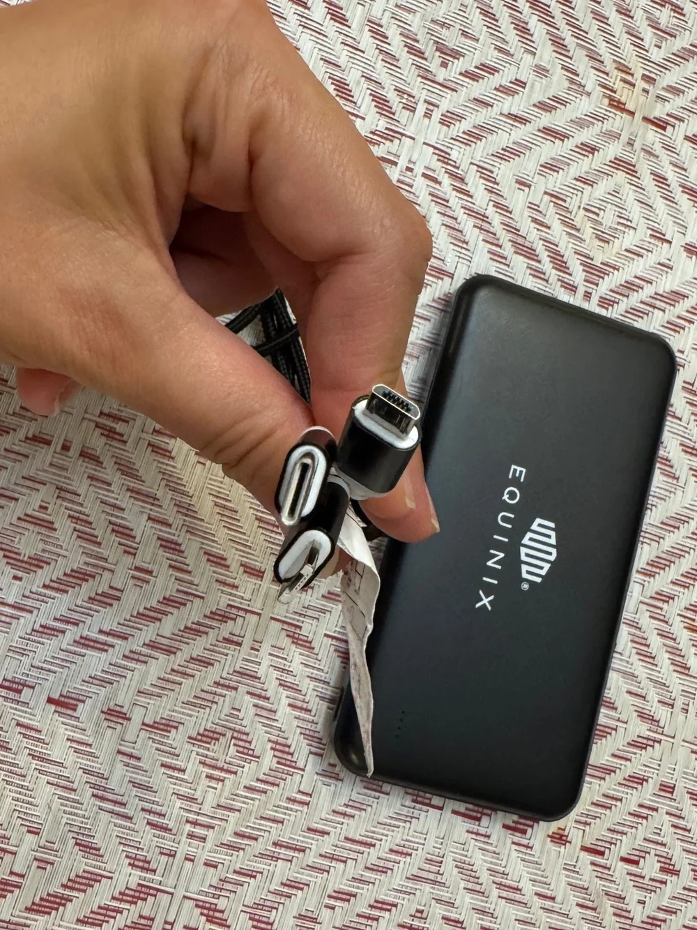 Black Portable Power Bank 10,000 mAh with 3 in 1 USB Charging Cable